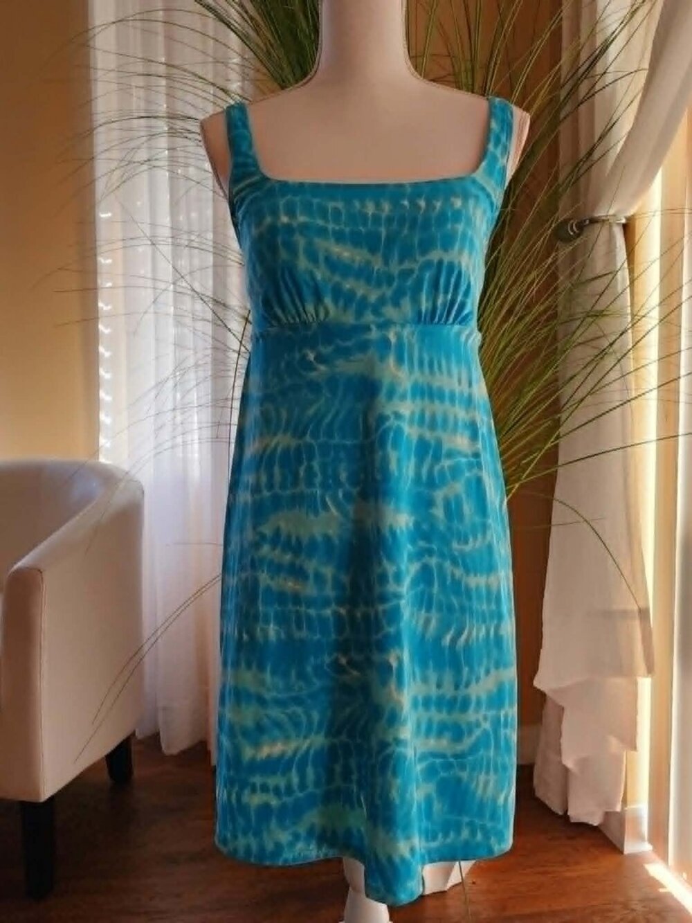 Lands' End Turquoise Tie Dye Swimdress Tankini 12L